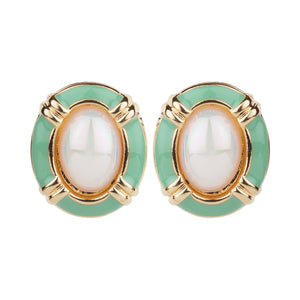 TRIBAL ZONE ELEGANT GREEN   GOLDEN STUD EARRING