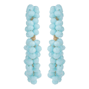 TRIBAL ZONE CLASSY SKY BLUE BEADS C HOOP EARRING