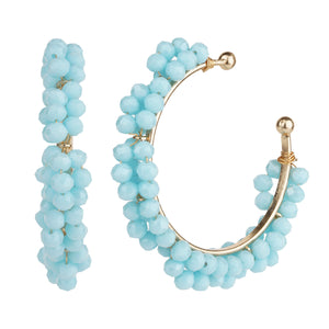 TRIBAL ZONE CLASSY SKY BLUE BEADS C HOOP EARRING