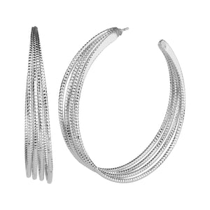 TRIBAL ZONE CLASSY SILVER LONG  C HOOP EARRING