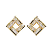 Load image into Gallery viewer, TRIBAL ZONE BEAUTIFUL CZ STONE SQUARE GOLDEN STUD EARRING