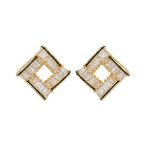 TRIBAL ZONE BEAUTIFUL CZ STONE SQUARE GOLDEN STUD EARRING