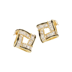 TRIBAL ZONE BEAUTIFUL CZ STONE SQUARE GOLDEN STUD EARRING