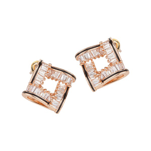 TRIBAL ZONE BEAUTIFUL CZ STONE SQUARE GOLDEN STUD EARRING