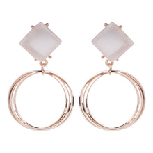 Load image into Gallery viewer, Rose Gold Double Hoop White Stone Drop Earrings