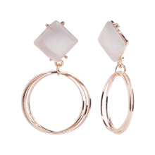 Load image into Gallery viewer, Rose Gold Double Hoop White Stone Drop Earrings