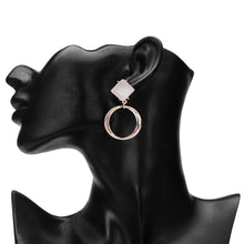 Load image into Gallery viewer, Rose Gold Double Hoop White Stone Drop Earrings
