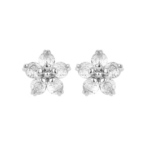TRIBAL ZONE PRETTY ZX STONE FLORAL SILVER  STUD EARRING