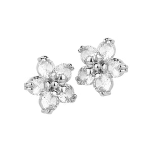 TRIBAL ZONE PRETTY ZX STONE FLORAL SILVER  STUD EARRING