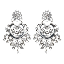 Load image into Gallery viewer, Gold-Tone Crescent Chandbali Earrings with Glass Stone Accents – Festive Ghungroo Dangler Earrings