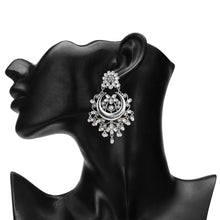 Load image into Gallery viewer, Gold-Tone Crescent Chandbali Earrings with Glass Stone Accents – Festive Ghungroo Dangler Earrings