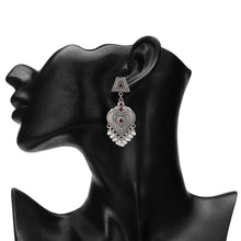 Load image into Gallery viewer, Oxidised Silver Heart Dangler Earrings with Ghungroo Cluster