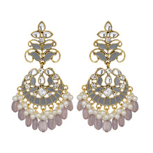 Load image into Gallery viewer, Women’s Gold-Plated Grey Meenakari Statement Chandbali Earrings | Ethnic Festive Jewellery