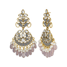 Load image into Gallery viewer, Women’s Gold-Plated Grey Meenakari Statement Chandbali Earrings | Ethnic Festive Jewellery