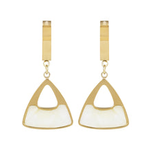 Load image into Gallery viewer, Gold Mother-of-Pearl Triangle Huggie Drop Earrings
