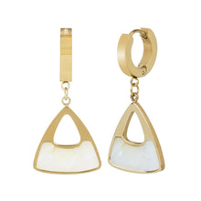 Load image into Gallery viewer, Gold Mother-of-Pearl Triangle Huggie Drop Earrings