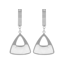 Load image into Gallery viewer, Silver Mother-of-Pearl Triangle Huggie Drop Earrings