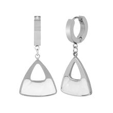 Load image into Gallery viewer, Silver Mother-of-Pearl Triangle Huggie Drop Earrings