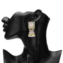 Load image into Gallery viewer, Grey Meenakari Lotus Kundan Jhumka Earrings