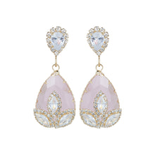 Load image into Gallery viewer, Gold-Plated Emerald Green Teardrop Drop Earrings with Marquise AD Accents