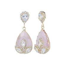 Load image into Gallery viewer, Gold-Plated Emerald Green Teardrop Drop Earrings with Marquise AD Accents