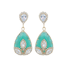 Load image into Gallery viewer, Gold-Plated Emerald Green Teardrop Drop Earrings with Marquise AD Accents