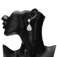 Load image into Gallery viewer, Gold-Plated Emerald Green Teardrop Drop Earrings with Marquise AD Accents