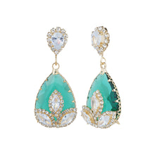 Load image into Gallery viewer, Gold-Plated Emerald Green Teardrop Drop Earrings with Marquise AD Accents