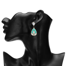 Load image into Gallery viewer, Gold-Plated Emerald Green Teardrop Drop Earrings with Marquise AD Accents