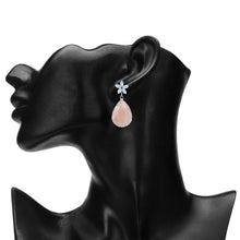 Load image into Gallery viewer, Rhodium-Plated Royal Blue Crystal Teardrop Drop Earrings with American Diamond Floral Studs