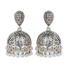 Load image into Gallery viewer, Oxidized Silver Leaf Cutout Jhumka Earrings