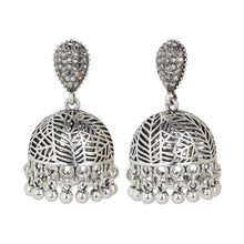 Load image into Gallery viewer, Oxidized Silver Leaf Cutout Jhumka Earrings