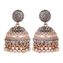 Load image into Gallery viewer, Antique Rose Gold Jhumka Earrings with Crystal Studs