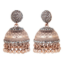 Load image into Gallery viewer, Antique Rose Gold Jhumka Earrings with Crystal Studs