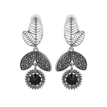Load image into Gallery viewer, Antique Gold-Toned Black Crystal Leaf Drop Earrings