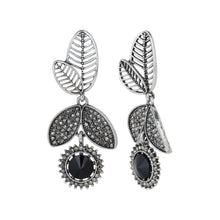 Load image into Gallery viewer, Antique Gold-Toned Black Crystal Leaf Drop Earrings