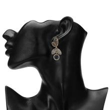 Load image into Gallery viewer, Antique Gold-Toned Black Crystal Leaf Drop Earrings
