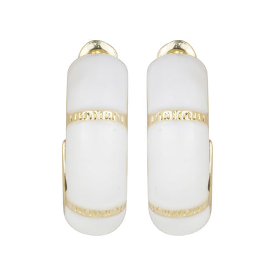 Gold-Plated White Enamel Chunky Open Hoop Earrings