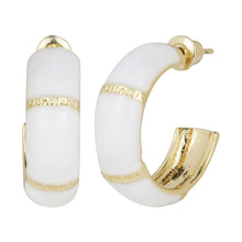 Load image into Gallery viewer, Gold-Plated White Enamel Chunky Open Hoop Earrings