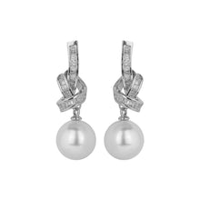 Load image into Gallery viewer, Silver-Plated Cubic Zirconia Ribbon Knot Faux Pearl Drop Earrings
