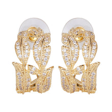 Load image into Gallery viewer, Gold-Plated American Diamond Leaf Motif Half Hoop Earrings