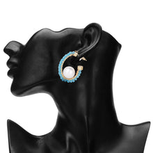 Load image into Gallery viewer, Gold-Plated Sky Blue Beaded Hoop Earrings with Pearl Accent