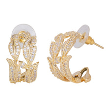 Load image into Gallery viewer, Gold-Plated American Diamond Leaf Motif Half Hoop Earrings