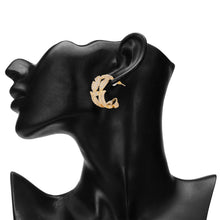 Load image into Gallery viewer, Gold-Plated American Diamond Leaf Motif Half Hoop Earrings