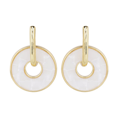 Gold-Plated Circular Mother-of-Pearl Drop Earrings