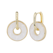 Load image into Gallery viewer, Gold-Plated Circular Mother-of-Pearl Drop Earrings