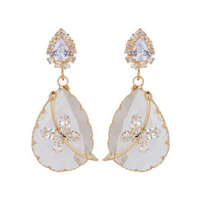Load image into Gallery viewer, Gold-Plated Peach Quartz Teardrop Drop Earrings with Dragonfly Accents