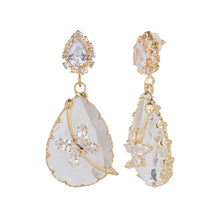 Load image into Gallery viewer, Gold-Plated Peach Quartz Teardrop Drop Earrings with Dragonfly Accents
