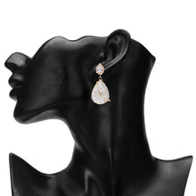 Load image into Gallery viewer, Gold-Plated Peach Quartz Teardrop Drop Earrings with Dragonfly Accents