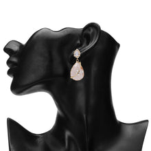 Load image into Gallery viewer, Gold-Plated Peach Quartz Teardrop Drop Earrings with Dragonfly Accents